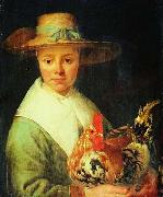 Jacob Gerritsz Cuyp A Girl with a Rooster oil painting on canvas